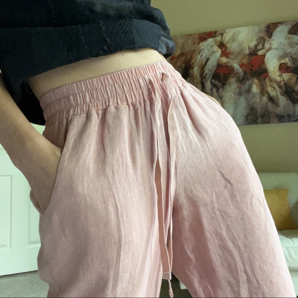 𝅺NWOT Cloth & Stone Blush Pink Linen Long Shorts - Picture 3 of 15